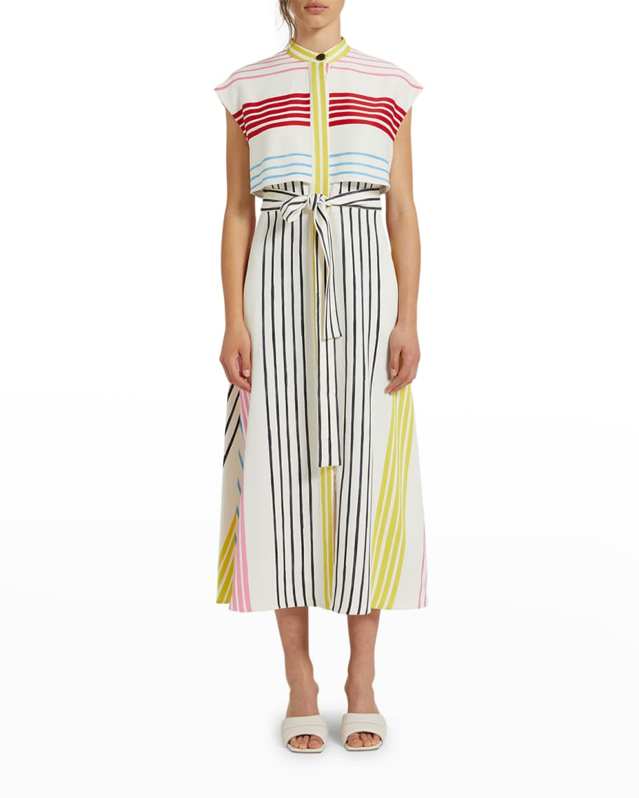 Marella Striped Midi Shirtdress w/ Self-Tie | Neiman Marcus