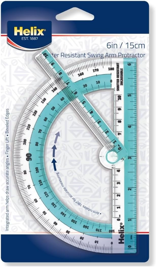 Helix - Swing arm Protractor - 180 Degree - Transparent | Ideal for Students - Shatter-Resistant ... | Amazon (US)