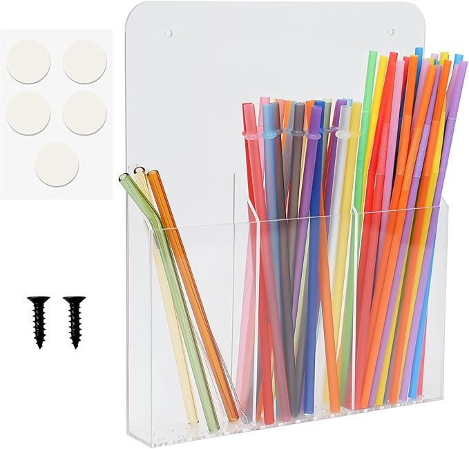 Acrylic Straw Holder for Cabinet Large Capacity Thickened 11.81"x9.84" Adhesive Cabinet Door Orga... | Amazon (US)