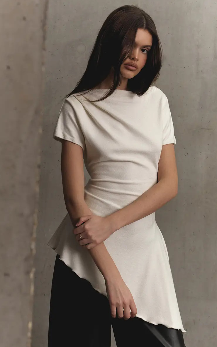 Thick Brushed Jersey Asymmetric Long Top | PrettyLittleThing US