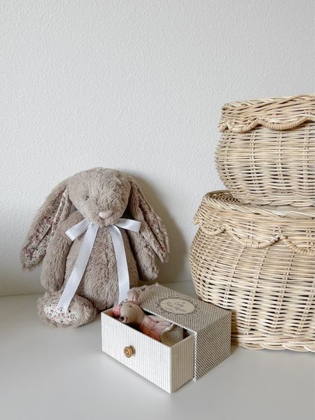 Nursery details. Blossom bunny little miss mouse wicker baskets scalloped 

#LTKfindsunder100 #LTKhome #LTKbaby