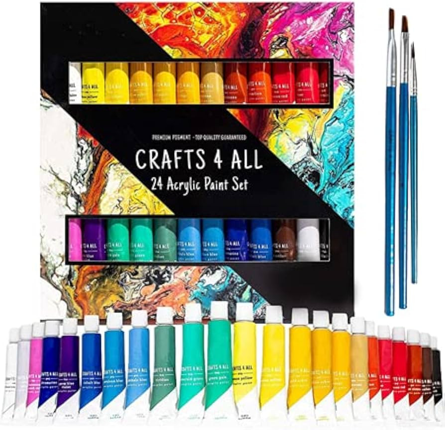 Amazon.com: Acrylic Paint Set for Adults and Kids - 24 Pack of 12mL Paints with 3 Art Brushes, No... | Amazon (US)