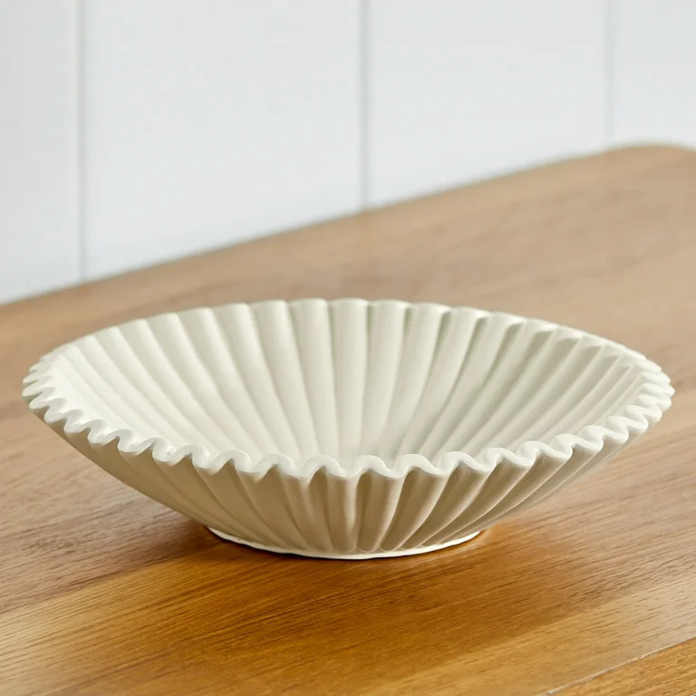 Better Homes & Garden off White Tabletop Decorative Ribbon Design Bowl | Walmart (US)