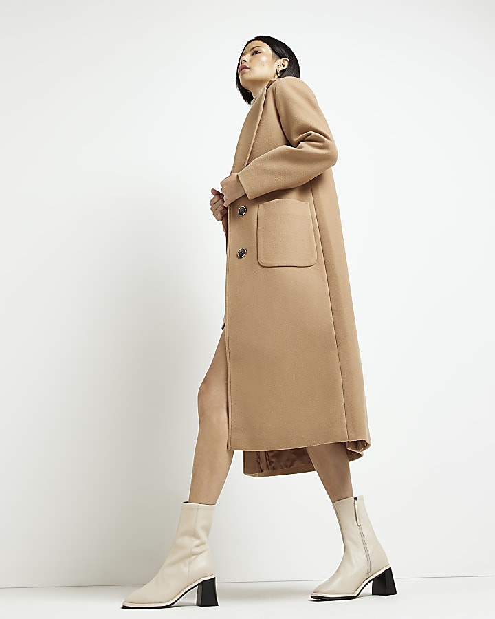 Camel longline coat | River Island (UK & IE)