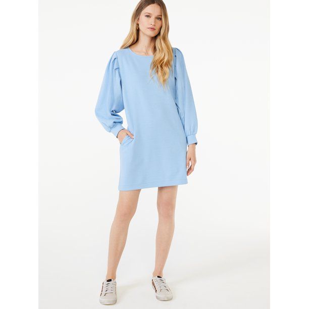 Scoop Women's Puff Sleeve Sweatshirt Dress | Walmart (US)