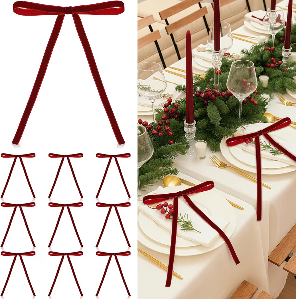 24 Pcs Burgundy Christmas Napkin Rings Vintage Chic Velvet Bow Xmas Napkin Holder Rings Buckle fo... | Amazon (US)