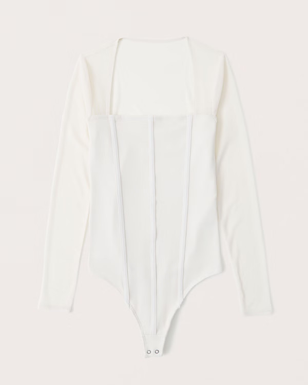 Long-Sleeve Mesh Corset Bodysuit | Abercrombie & Fitch (US)