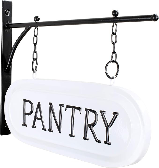 AuldHome Metal Hanging Pantry Sign, White Enamelware Iron 2-Sided Rustic Farmhouse Decor | Amazon (US)