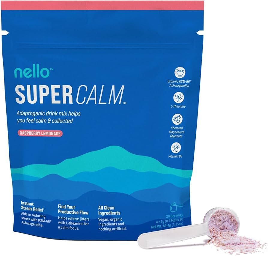 Nello Supercalm Drink Mix - Ashwagandha KSM 66, Magnesium Glycinate, L-Theanine, Vitamin D3 - Ashwag | Amazon (US)