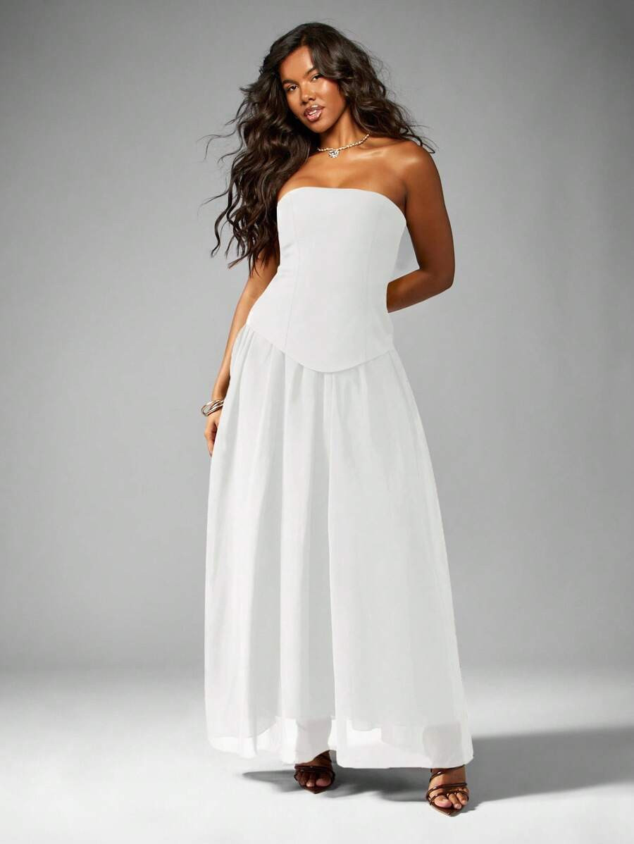 MISSGUIDED Elegant Strapless Evening Maxi Dress With Fitted Bodice And Flowing Chiffon Skirt Perf... | SHEIN