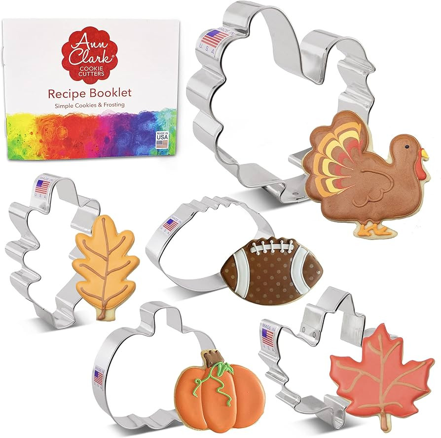Fall Thanksgiving Cookie Cutters 5-Pc. Set Made in USA by Ann Clark, Maple Leaf, Turkey, Oak Leaf... | Amazon (US)