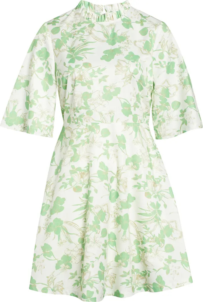 Mock Ruffle Neck Fit & Flare Minidress | Nordstrom Rack