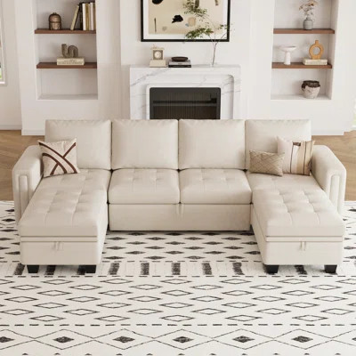 Shavera Velvet U-Shaped Sectional Couch Convertible Large Sofa Bed Sleeper With Storage Ottoman | Wayfair North America