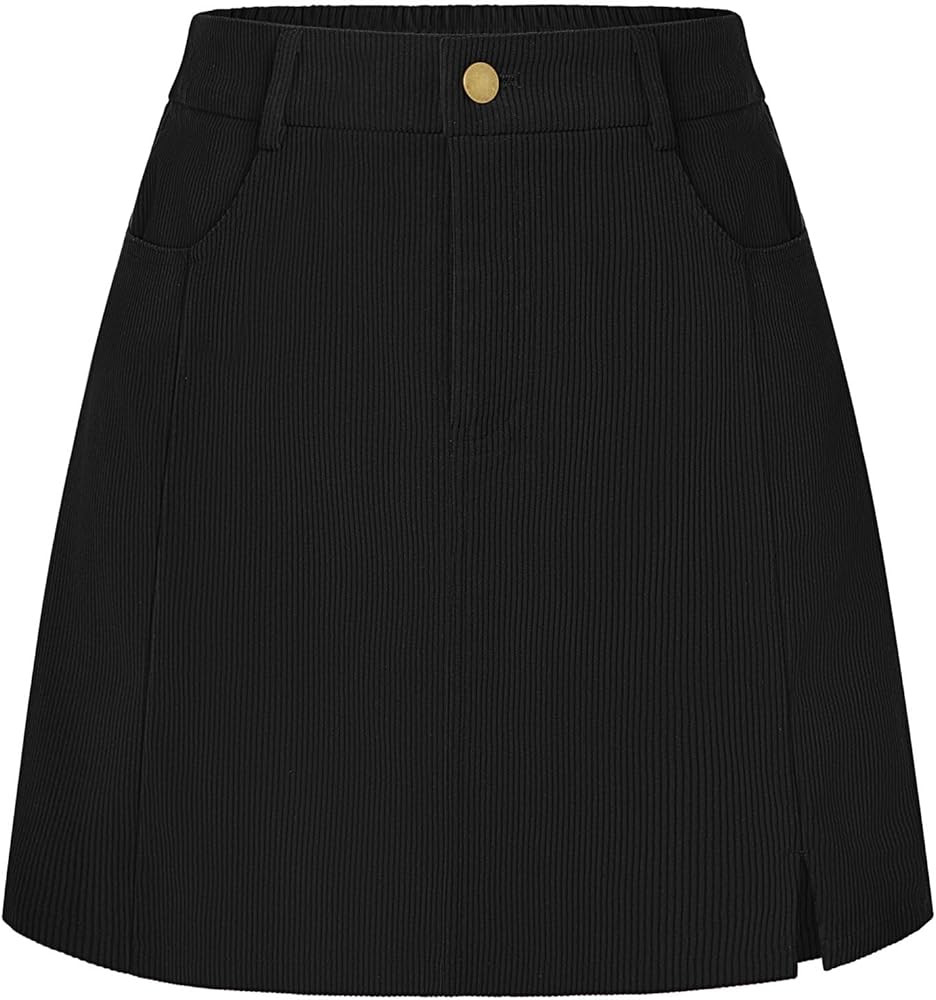 Belle Poque Women Corduroy Mini Skirt with Pockets Classic A-Line Fall Winter Basic Short Skirts | Amazon (US)