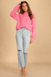 On the Bright Side Hot Pink Knit Turtleneck Sweater | Lulus (US)