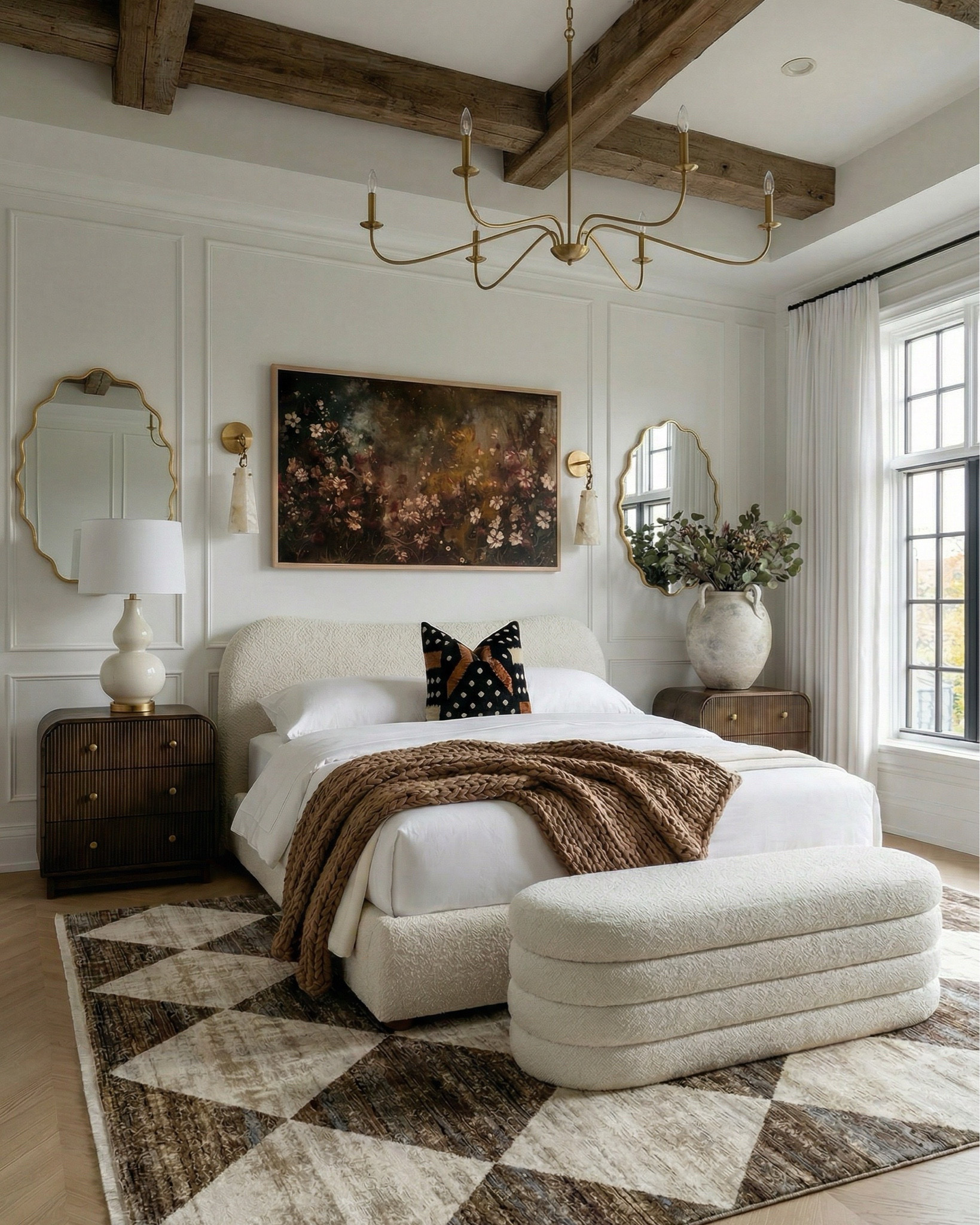 Shop the look:
* upholstered bed cream textured fabric
* channel tufted bed neutral
* boucle bench ivory curved modern
* ribbed wood nightstands dark walnut
* curved wood dresser fluted front
* modern vintage dresser brass hardware
* boucle accent chair cream wood legs
* brass chandelier modern candle style
* gold minimalist chandelier linear arms
* brass wall sconces stone shade
* alabaster wall sconces gold
* ceramic table lamp cream base white shade
* moody floral wall art large canvas
* gold scalloped wall mirrors
* decorative ceramic vase large neutral
* greenery stems in ceramic vase
* black and brown patterned throw pillow
* stacked neutral coffee table books
* decorative stone bowl tray
* white duvet cover luxury hotel style
* chunky knit throw blanket brown
* neutral throw blanket layered bedding
* white pillows minimal bedding
* textured cream bed upholstery
* brown cream geometric area rug
* diamond pattern rug neutral tones
* vintage inspired rug brown beige
* neutral bedroom ideas
* beige and brown bedroom decor
* luxury neutral bedroom
* organic modern home decor
* cozy minimalist bedroom
* designer inspired bedroom
* timeless bedroom design
* Rectangular wood dining table
* Solid wood pedestal dining table
* Dark walnut dining table
* Traditional farmhouse dining table
* Cane back dining chairs
* Woven rattan dining chairs
* Upholstered seat dining chairs
* Mid-century traditional dining chairs
* Wooden sideboard cabinet
* Fluted wood sideboard
* Vintage-style display cabinet / hutch
#LTKSaleAlert

#LTKsale #LTKhome