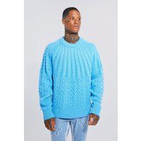 Mens Extended Neck Cable Knitted Sweater - Blue - L | boohoo (US & Canada)