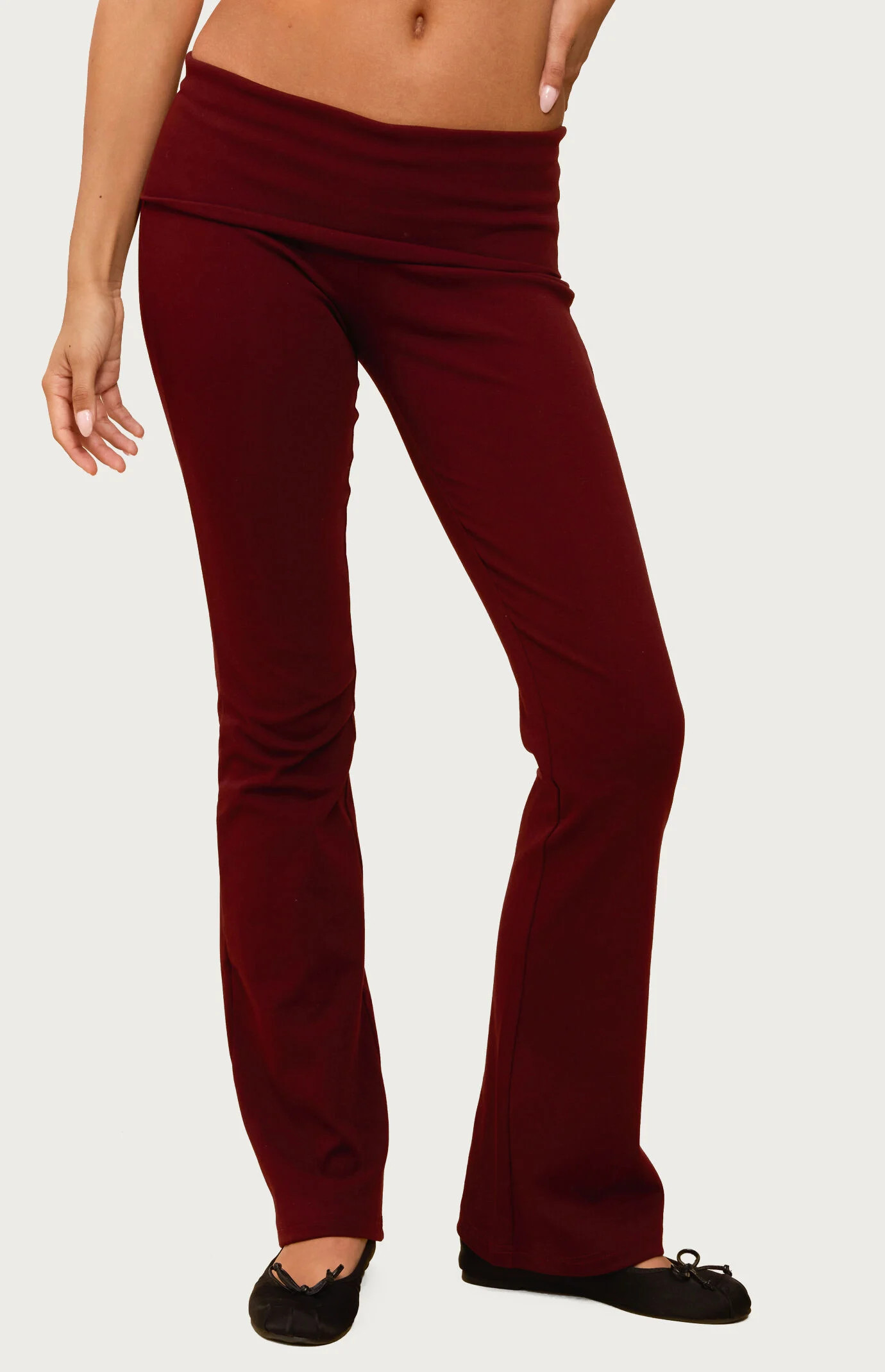 Edikted Women's Ivanne Foldover Flared Pants in Burgundy - Size XS | PacSun