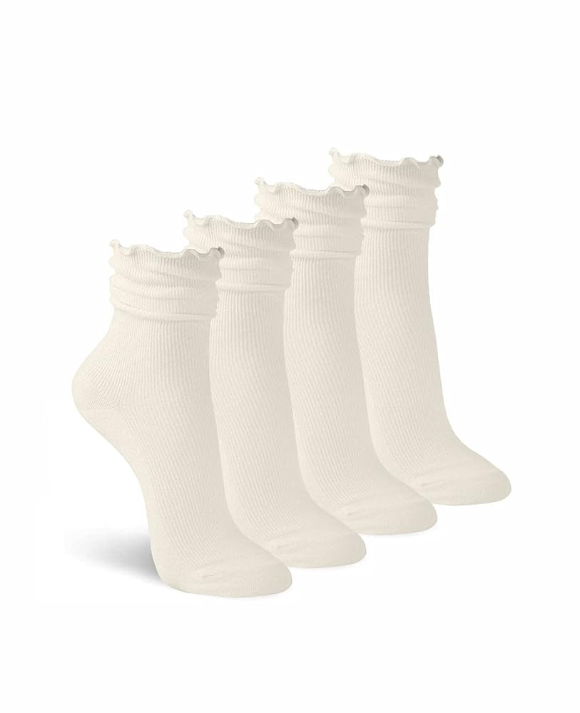 Jefferies Socks Womens Ruffle Ankle Dress Crew Seamless Cotton Scrunch Cuff Socks 4 Pair | Amazon (US)