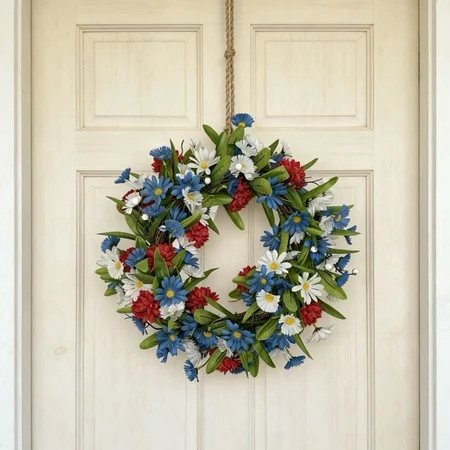 Independence Day Wreath Patriotic Red White Blue Wreath Front Door Decoration Fourth of July Garland Home Porch Wall Hanging Party Holiday Seasonal Decor Decorative Display | Walmart (US)