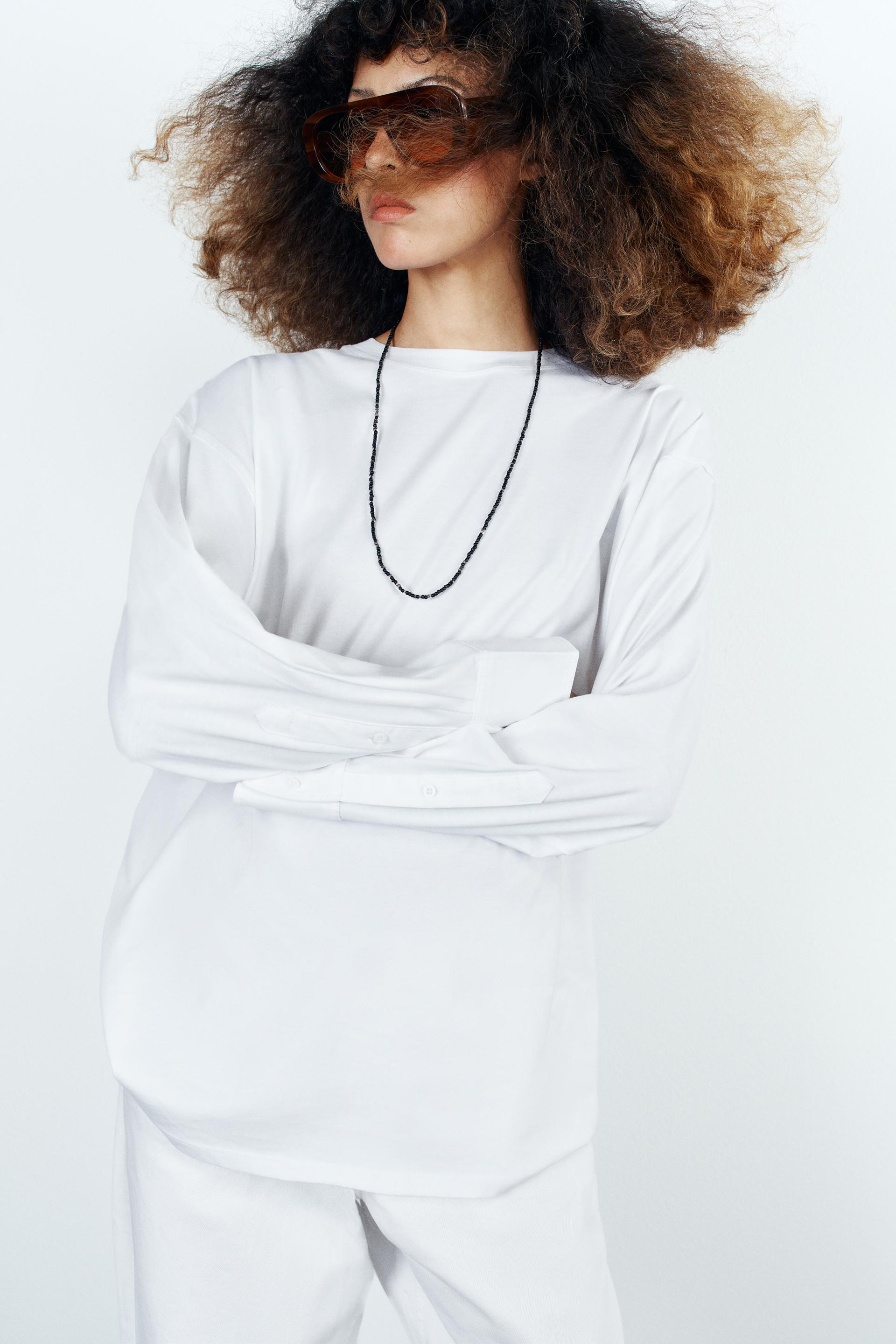 Zara - Contrast Long Sleeve T-Shirt - Pink - L - Woman | Zara UK