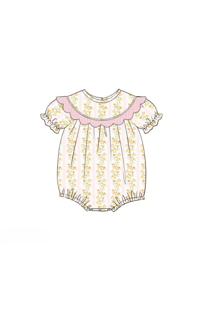 Pre-Order Floral Pumpkins with Gingham Trim Bubble | The Smocked Flamingo