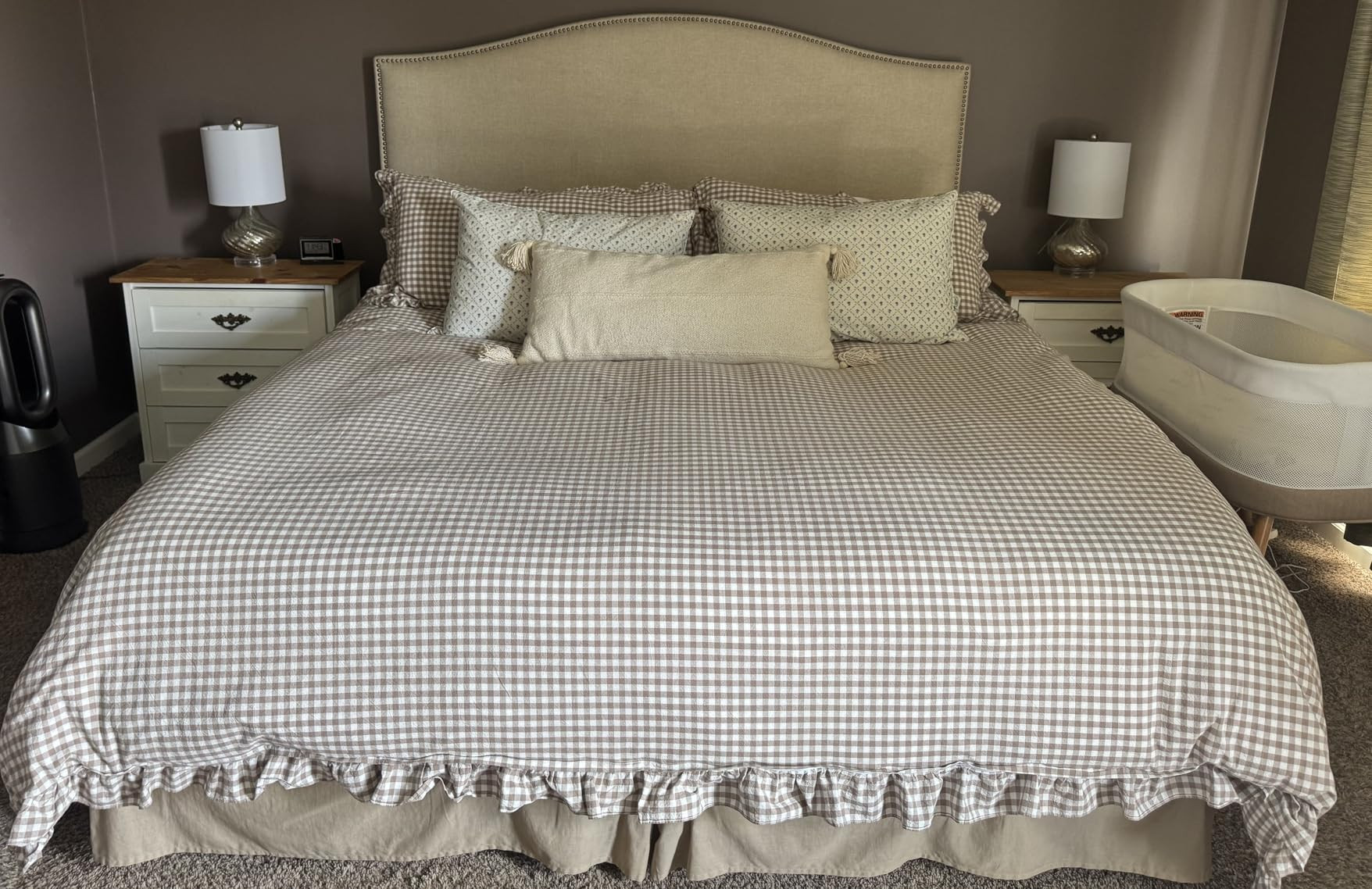 Silnuo Taupe/White Plaid Ruffle Duvet Cover King Size,100% Washed Cotton 3 Pcs Vintage Checkered ... | Amazon (US)