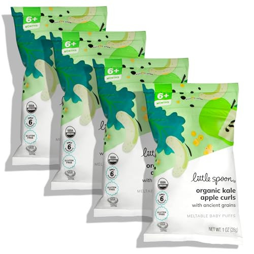 Little Spoon Kale Apple Meltable Baby Puffs, Organic Corn Quinoa Sorghum, No Rice, No Added Sugar Snacks, Encourages Self-Feeding, 1 Oz Bag, 4 Pack | Amazon (US)