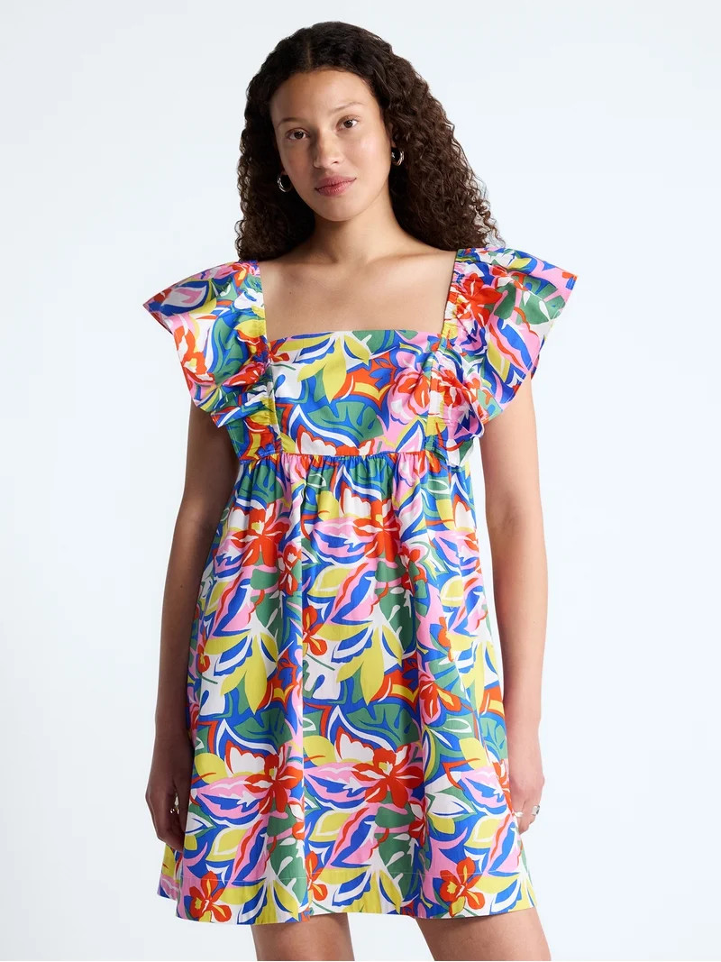 Free Assembly Women's and Women's Plus Square Neck Flutter Sleeve Mini Dress, XS-4X | Walmart (US)