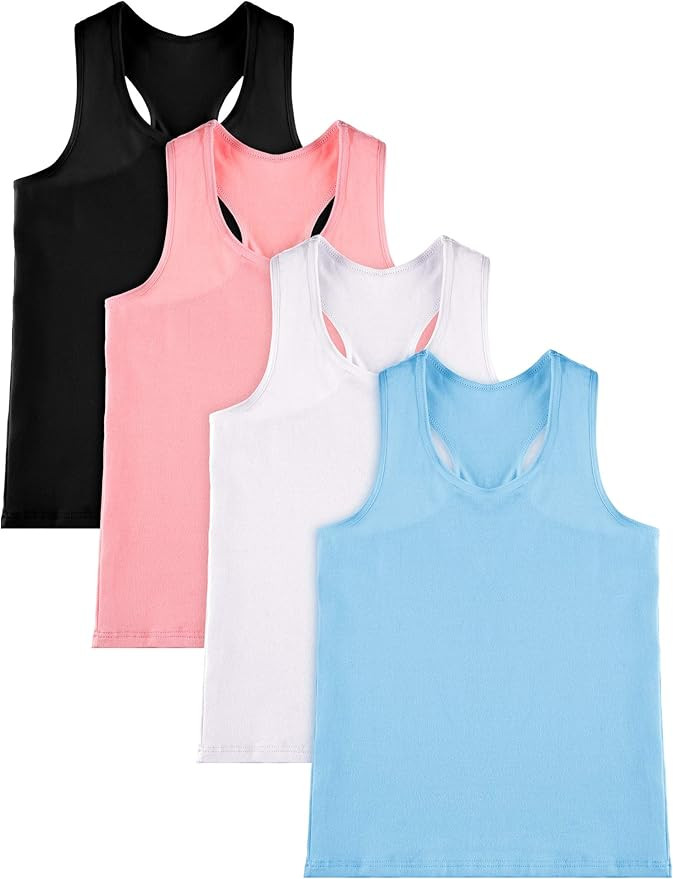 SATINIOR 4 Pieces Girls Dance Tank Tops Racerback Crop Tank Tops Sleeveless Top for Gymnastics | Amazon (US)