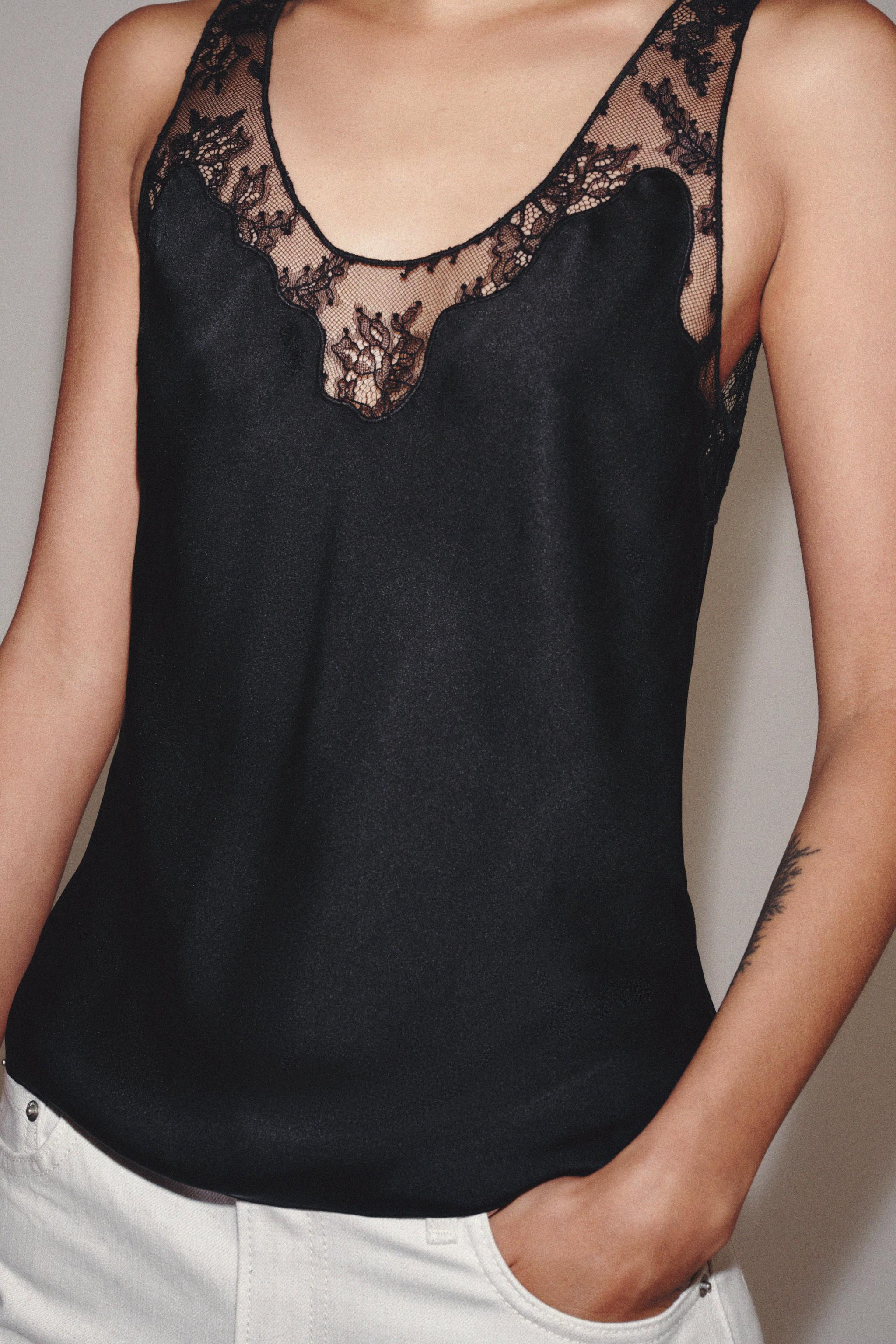 SATIN EFFECT LACE TOP ZW COLLECTION | Zara US
