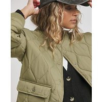 Khaki Round Neck Quilted Jacket | Simply Be (UK)