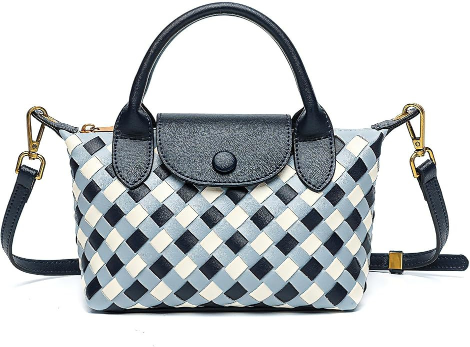 Mini women's crossbody bag in a color-block knit design; compact luxury boho-style handbag; vegan... | Amazon (US)