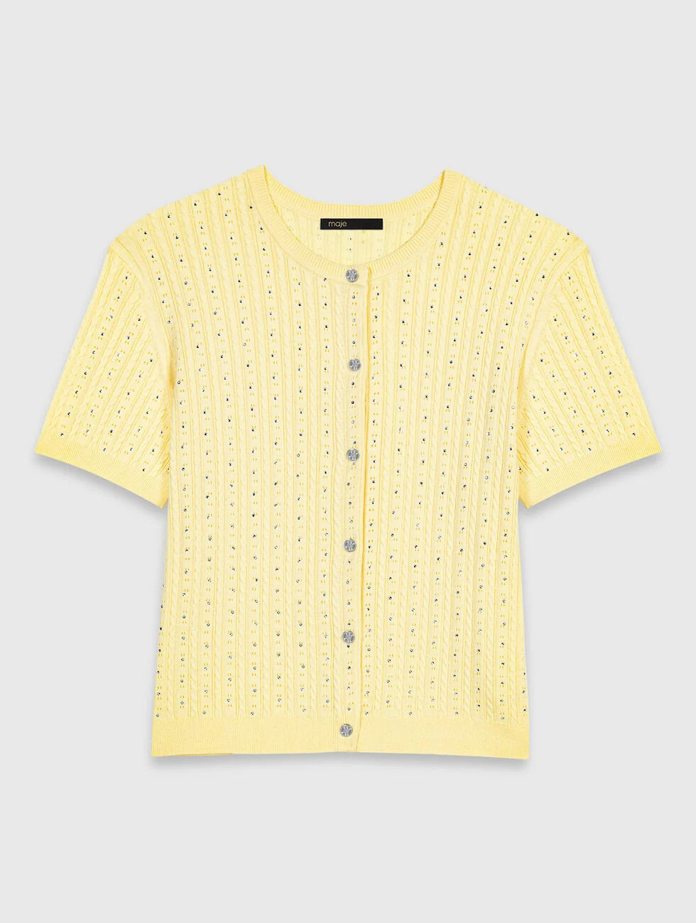 Cardigan with rhinestone neck Yellow / Orange for Women | Maje | Maje US