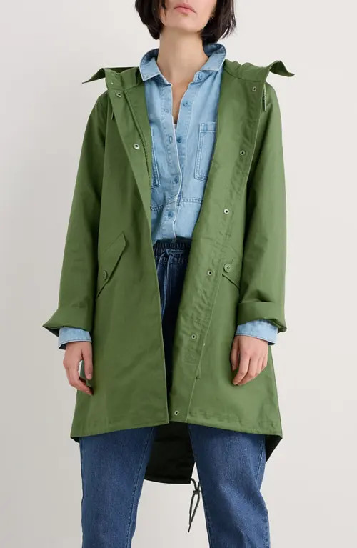 Seasalt Cornwall Seafaring Waterproof Linen & Cotton Hooded Coat in Heath at Nordstrom, Size 4 | Nordstrom