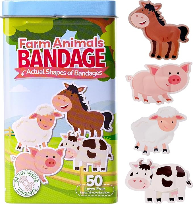 BioSwiss Kids Bandages, Farm Animal Shaped Self Adhesive Bandage Set, Latex Free, Sterile Wound C... | Amazon (US)
