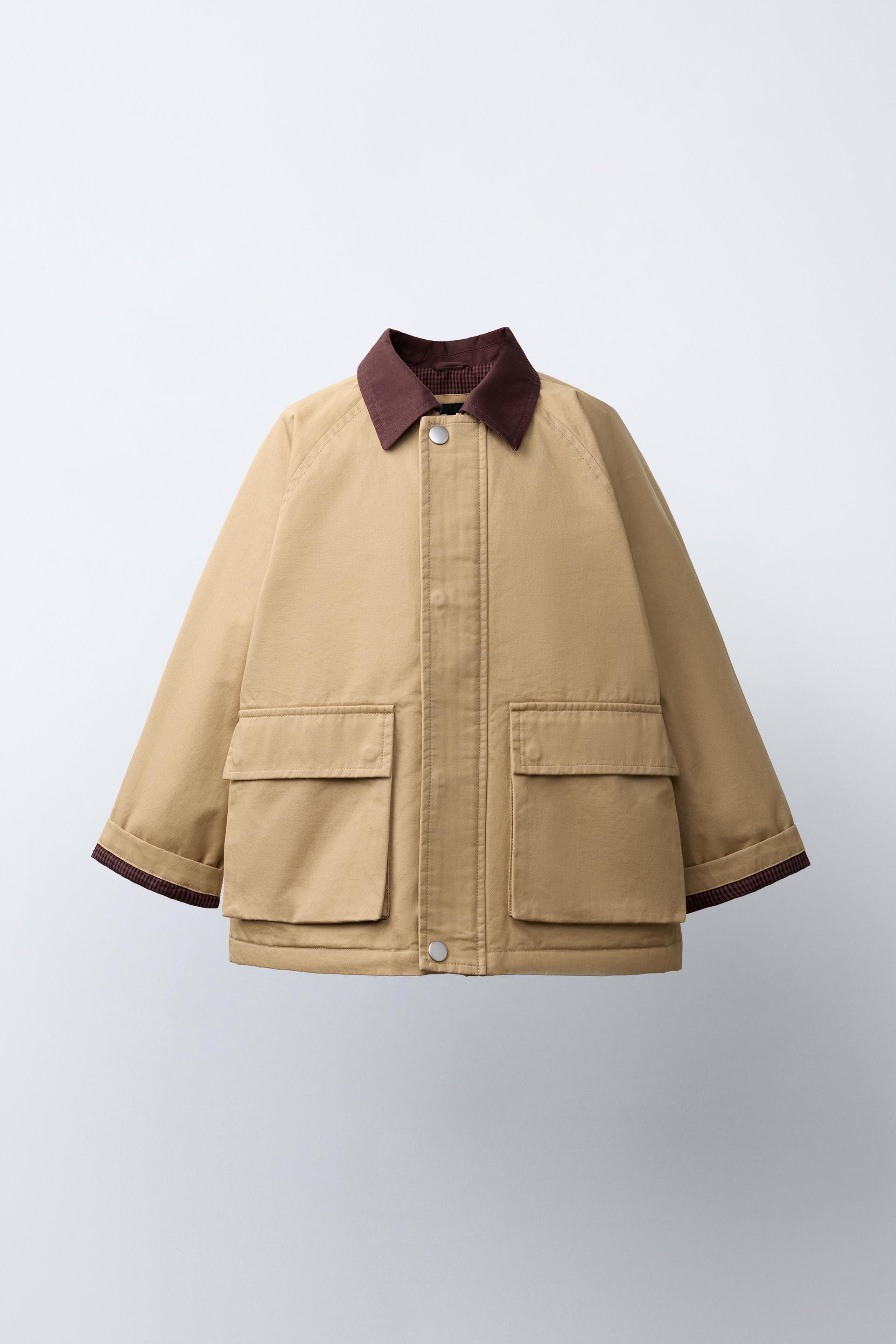 Zara - Contrasting Collar Jacket - Taupe Brown - 1½ Years (33,9 Inches) - Kids | Zara US