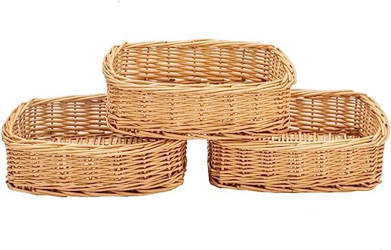HDKJ Rectangle Small Wicker Baskets for Sundries 3pcs Storage Bins (Natural, 3PCS) | Amazon (US)