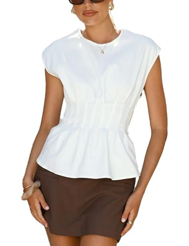 Women's Peplum Tops Short Sleeve Summer Blouses T-Shirts Dressy Casual Crew Neck Pleated Babydoll... | Amazon (US)