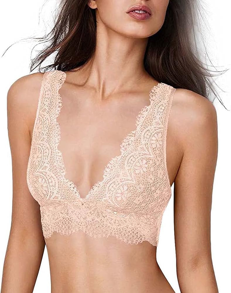 YIANNA Lace Bralette, Women's Deep V Neck Unpadded Lace Long Line Plunge Bralette Bra | Amazon (US)