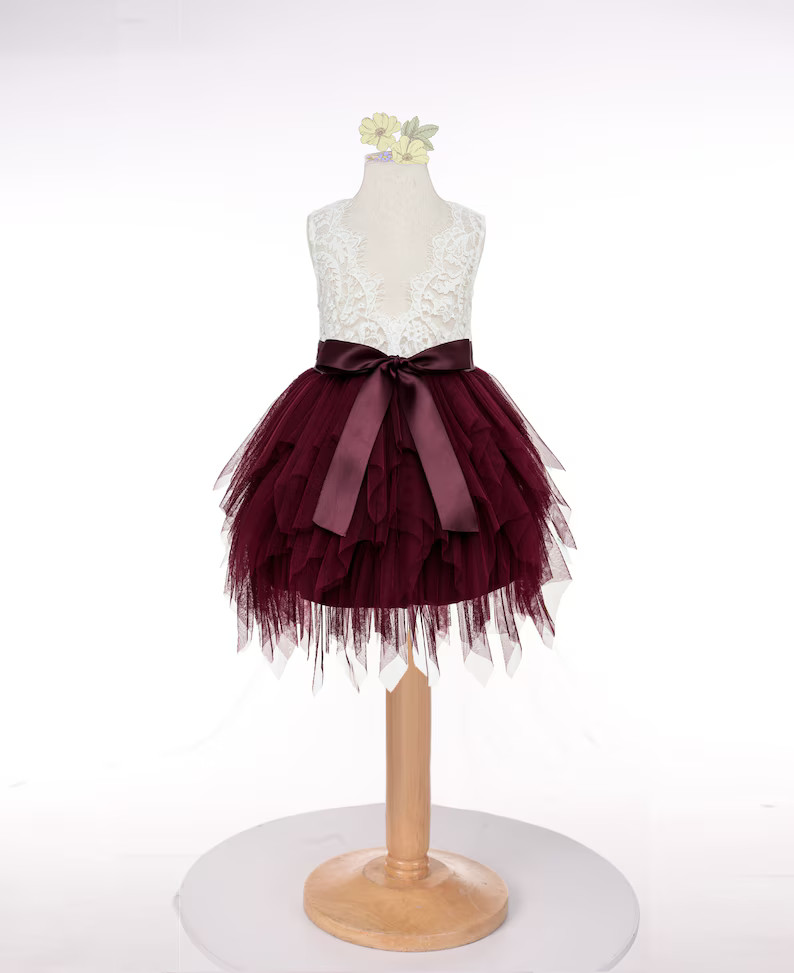 Tiered Tulle Flower Girl Dresses Lace Back Flower Girl Dress | Etsy | Etsy (US)