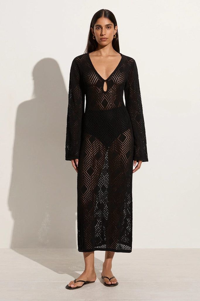 Serena Pointelle Knit Dress Black | Faithfull (AU)