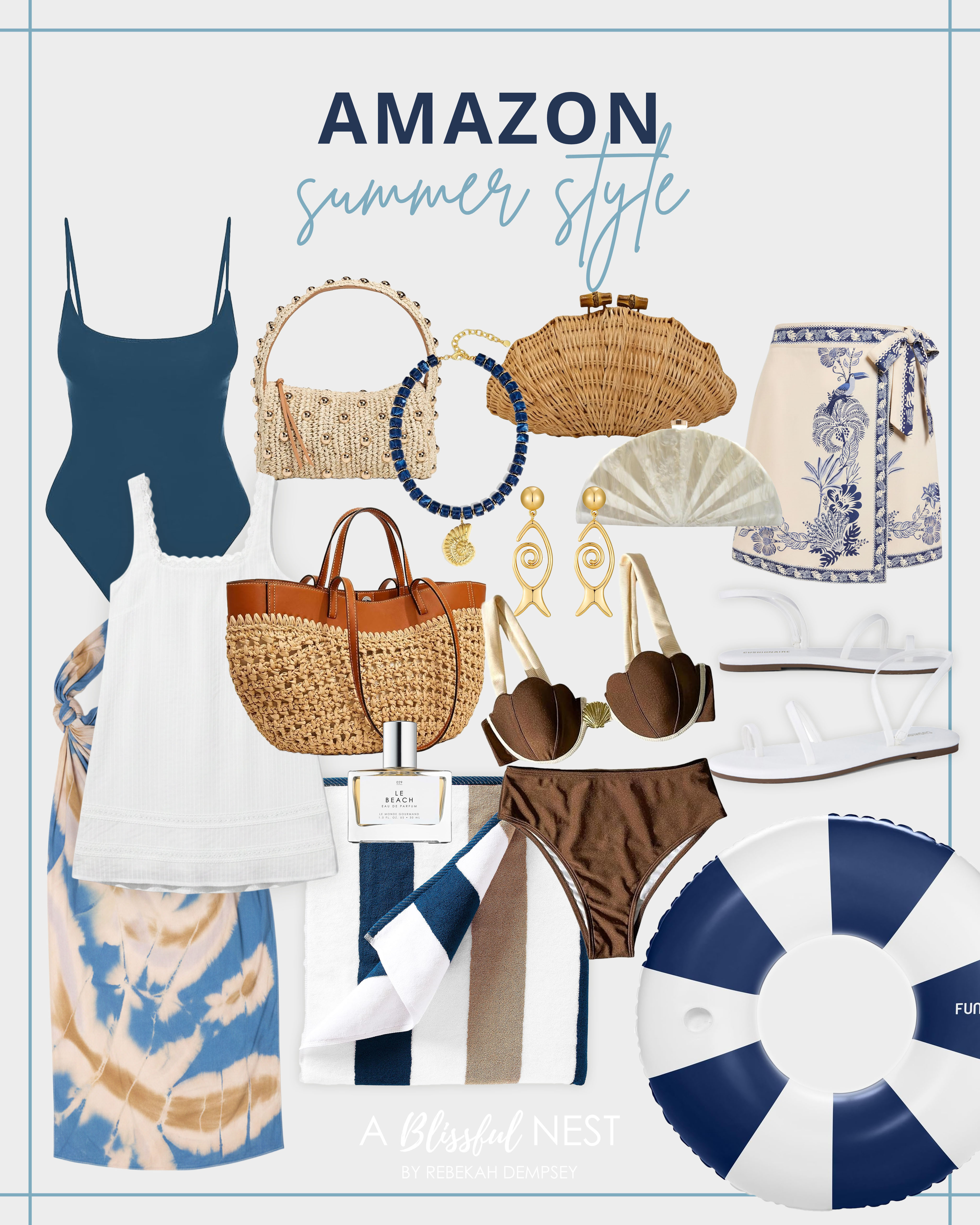 Amazon summer style is serving up all the coastal vibes with these chic vacation-ready finds. Shop the collection.

gold tone stud handbag, Le Beach eau de parfum, summer boho wrap mini skirt, square neck cotton sundresses, shell acrylic clutch purse, blue one piece bathing suit, flat strappy sandals, stripe inflatable tube pool float, hand woven rattan clutch bag, tie dye sarong wrap, gold fish drop earrings, underwire swimsuits 2 piece, striped cabana beach towel, straw beach bag, shell pendant necklace. 

 #LTKSeasonal #LTKMidsize #LTKSwim