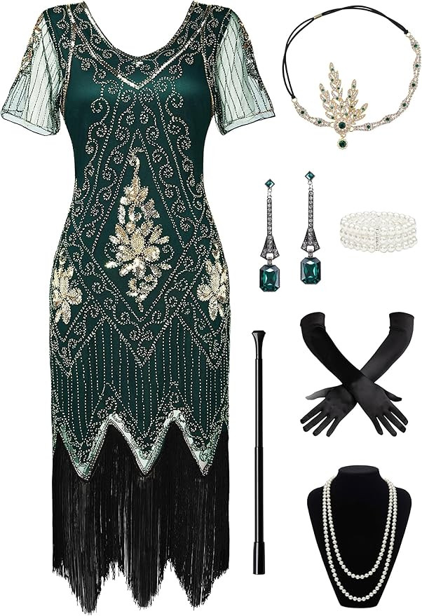 BABEYOND Great Gatsby Dresses Set for Women Cocktail Dress 1920s Flapper Costume Set for Women | Amazon (US)