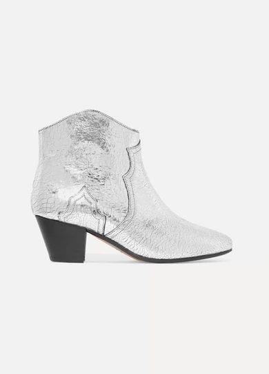 Isabel Marant - Dicker Metallic Cracked-leather Ankle Boots - Silver | NET-A-PORTER (US)