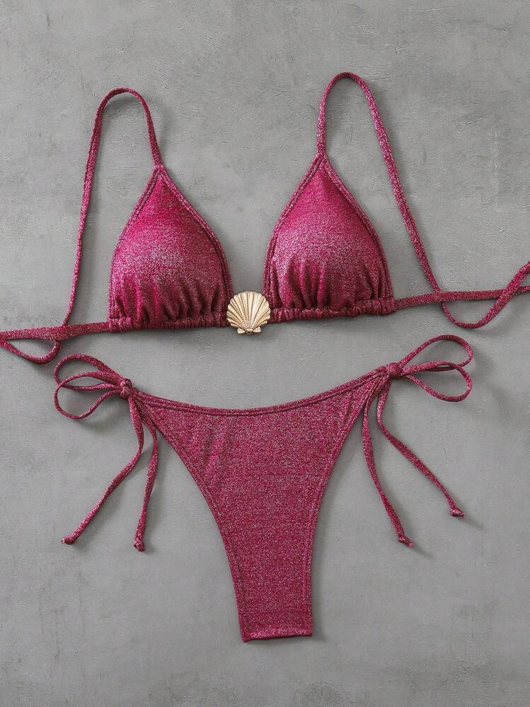 Swim Vcay Women's Glittery Seashell Decorated Sexy Fashion Bikini Set, Beach Vacation For Summer | SHEIN