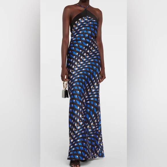 Staud Cubism printed halterneck satin maxi dress | Poshmark