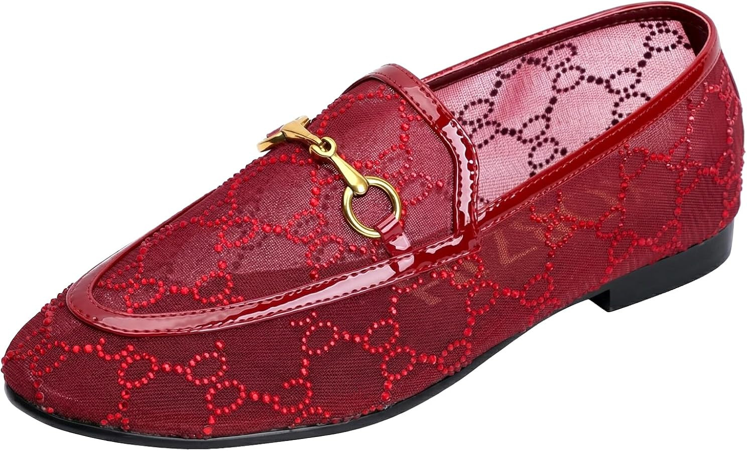 XOBZJH Women’s Mesh Loafers with Rhinestones – Breathable Hollow Out Dress Shoes, Sparkling Horsebit Mules, Comfortable Slip-on Sparkly Flats for Summer Office & Wedding | Amazon (US)