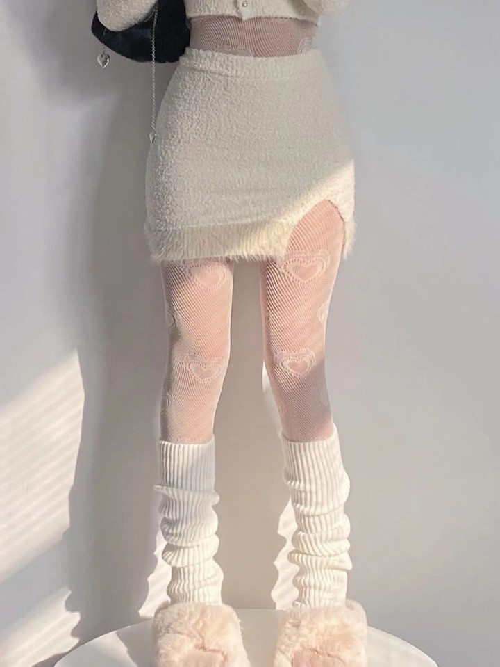 1pc Women's White Fashionable Heart Pattern Slim-fit Mesh Pantyhose, Cute Streetwear | SHEIN