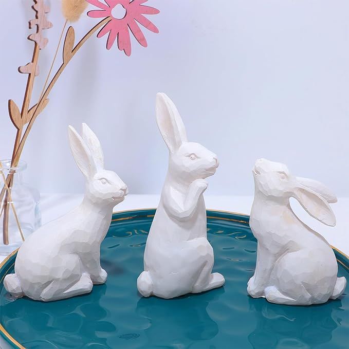 Glintoper 3 Pack Lighted Easter Bunny Figurines, Light up Resin Bunnies Spring Sculpture Tabletop... | Amazon (US)